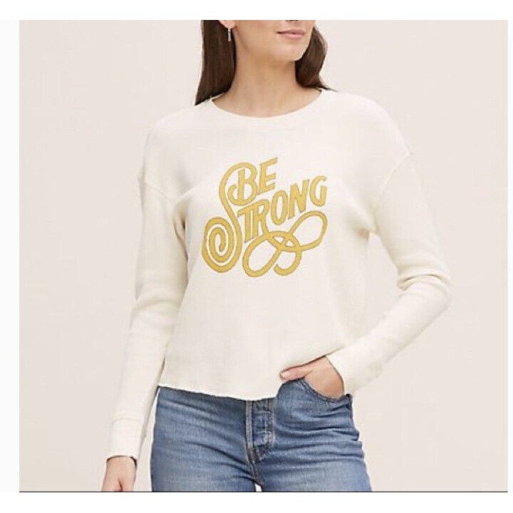 Anthropologie Sz S Novia Jonatan Be Strong Thermal Waffle Knit Graphic Top